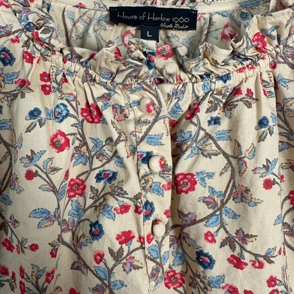 House of Harlow 1960 Floral Boho Cottage Puff Sleeve Blouse Size Large - Picture 2 of 6